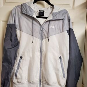 Nike Men's Gray & White Windrunner Hooded Zip Jacket Small